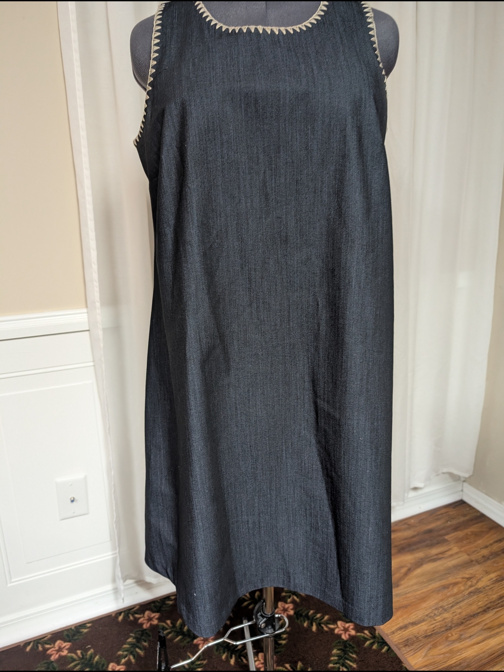 Calvin Klein Black Sleeveless A-Line Dress with Cream Trim